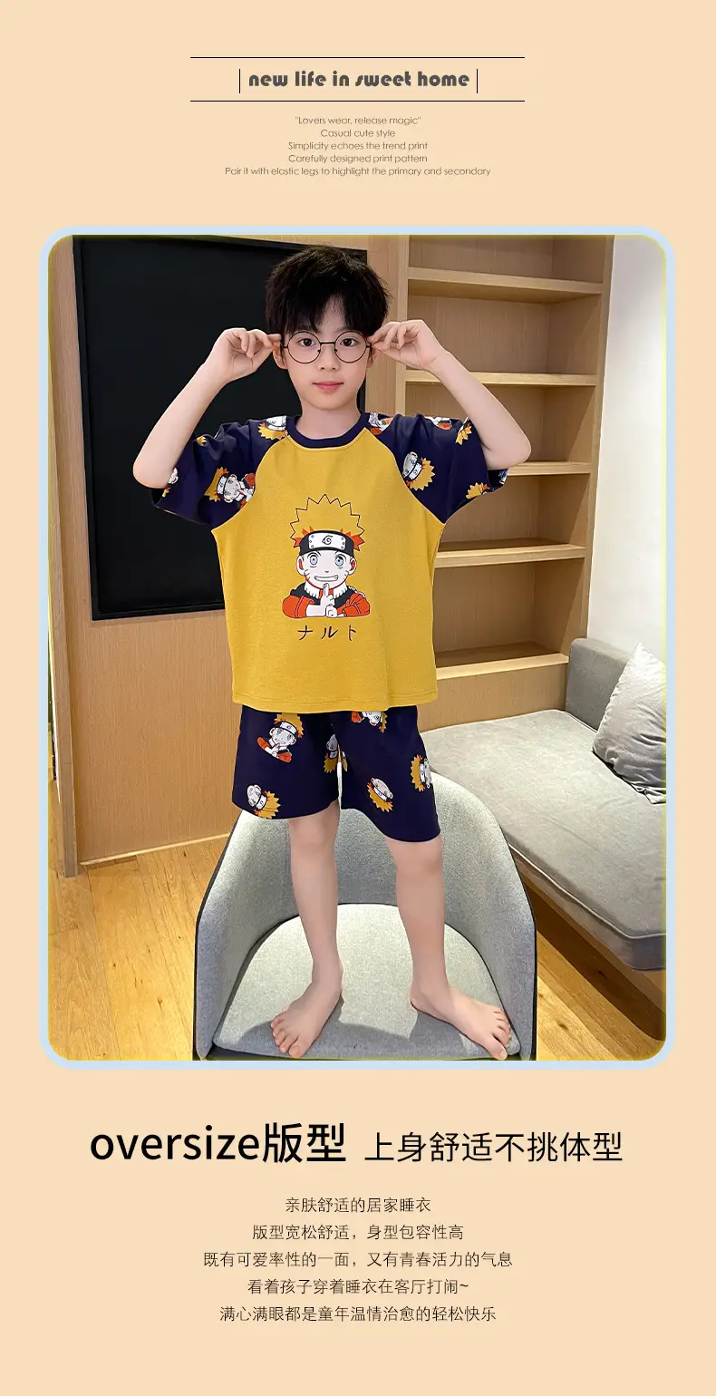 Cute Cartoon Boys Pajamas Summer Cotton Shorts Set — feature 39