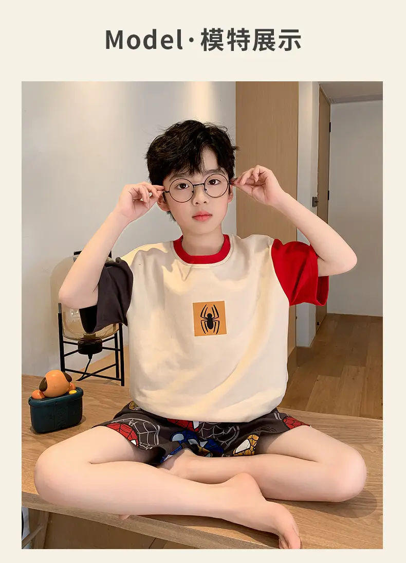 Cute Cartoon Boys Pajamas Summer Cotton Shorts Set — feature 4