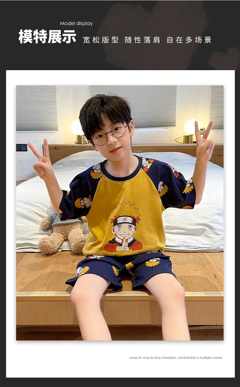 Cute Cartoon Boys Pajamas Summer Cotton Shorts Set — feature 44