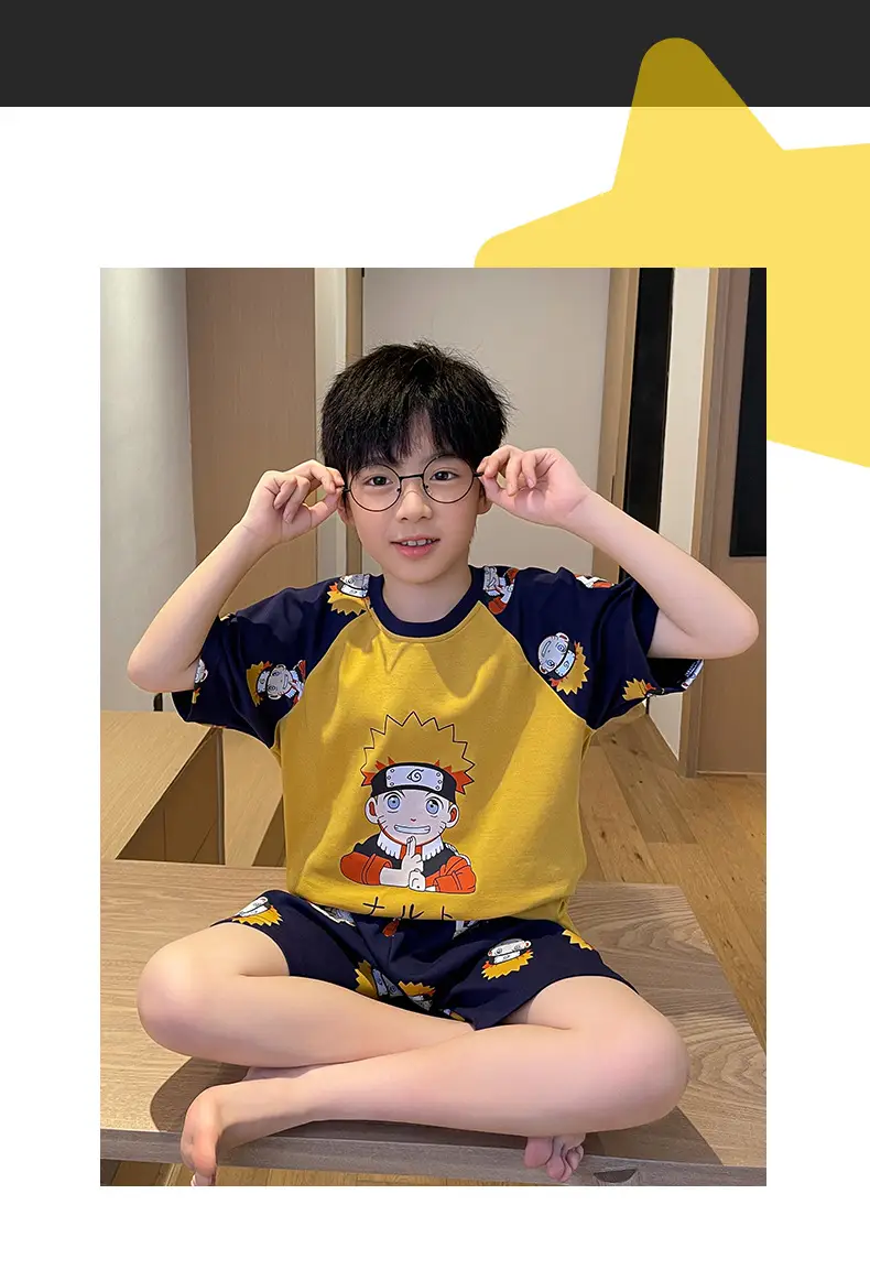 Cute Cartoon Boys Pajamas Summer Cotton Shorts Set — feature 45