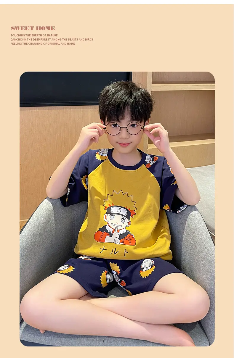Cute Cartoon Boys Pajamas Summer Cotton Shorts Set — feature 46
