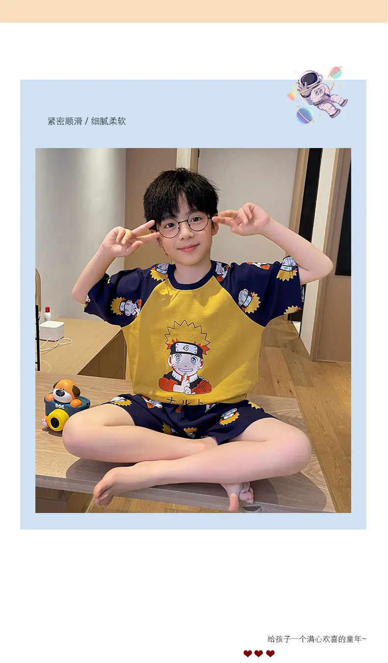 Cute Cartoon Boys Pajamas Summer Cotton Shorts Set — feature 47