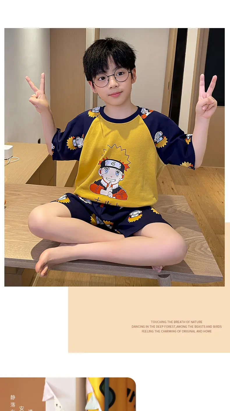 Cute Cartoon Boys Pajamas Summer Cotton Shorts Set — feature 48