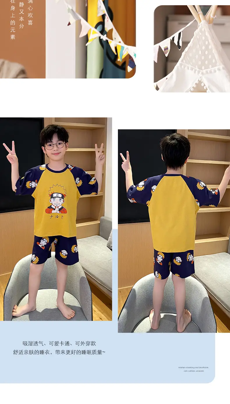 Cute Cartoon Boys Pajamas Summer Cotton Shorts Set — feature 49