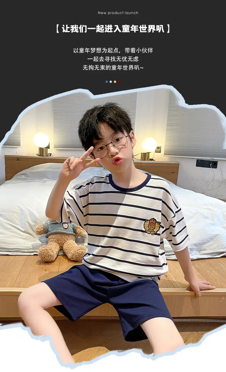 Cute Cartoon Boys Pajamas Summer Cotton Shorts Set — feature 50