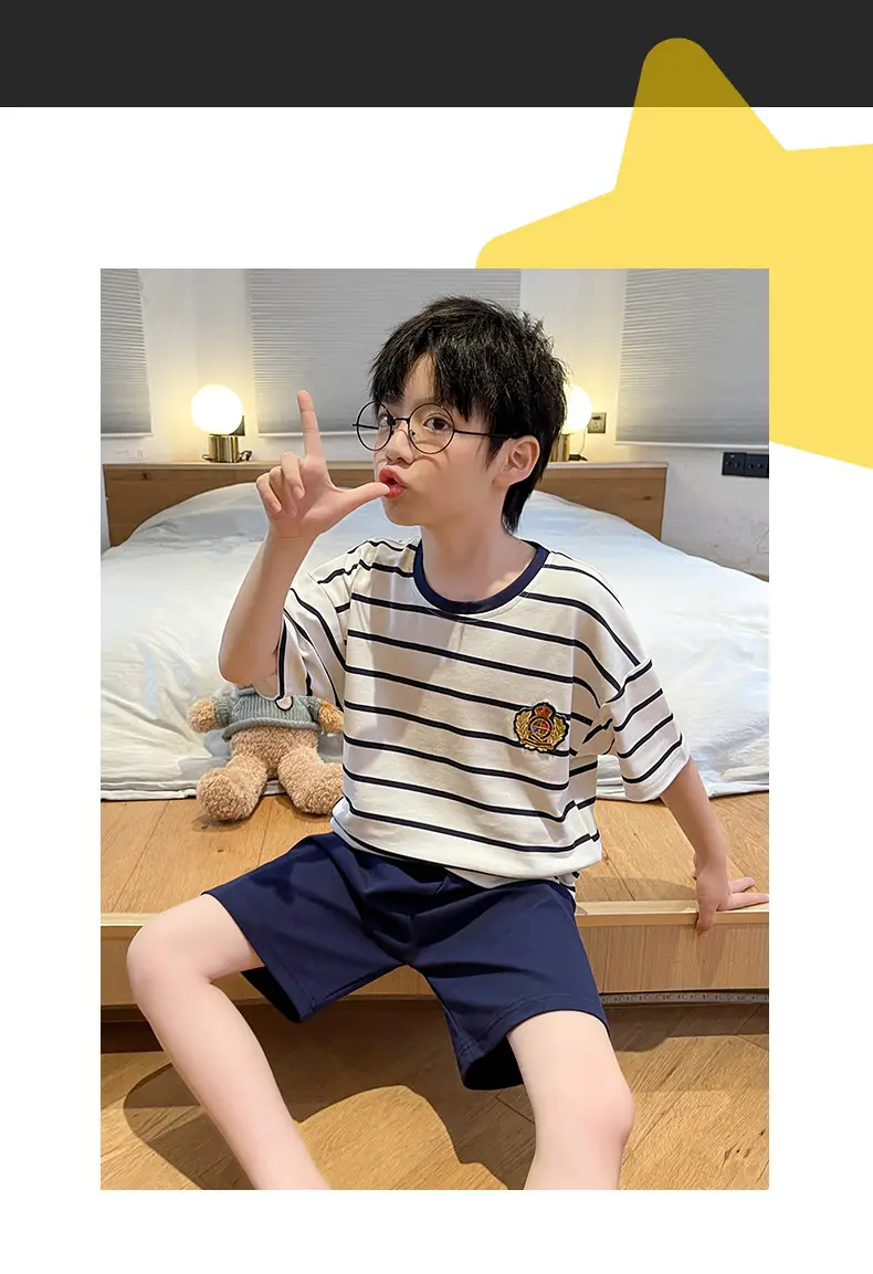 Cute Cartoon Boys Pajamas Summer Cotton Shorts Set — feature 60
