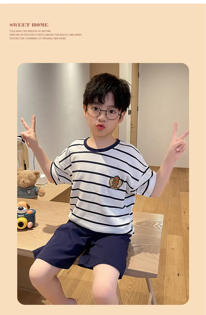 Cute Cartoon Boys Pajamas Summer Cotton Shorts Set — feature 61