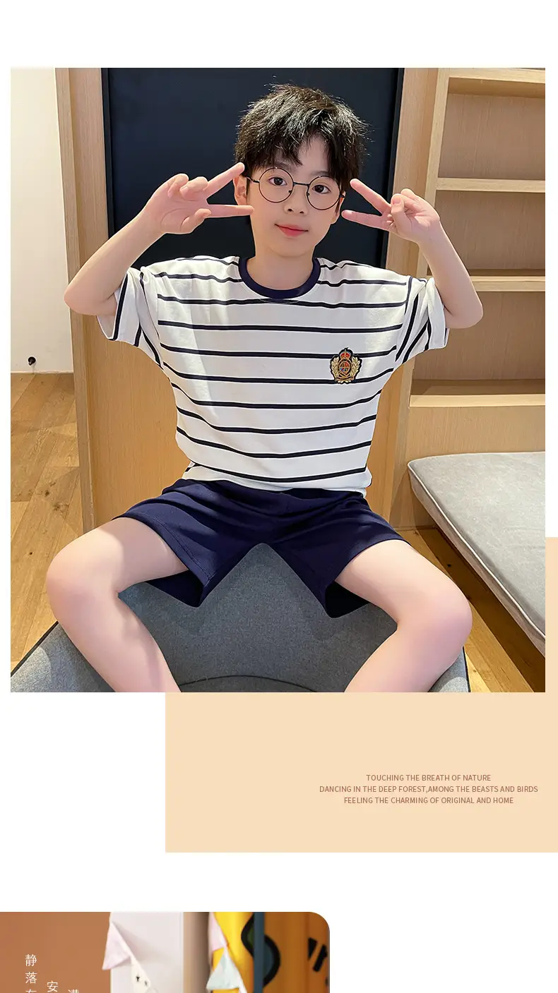 Cute Cartoon Boys Pajamas Summer Cotton Shorts Set — feature 63
