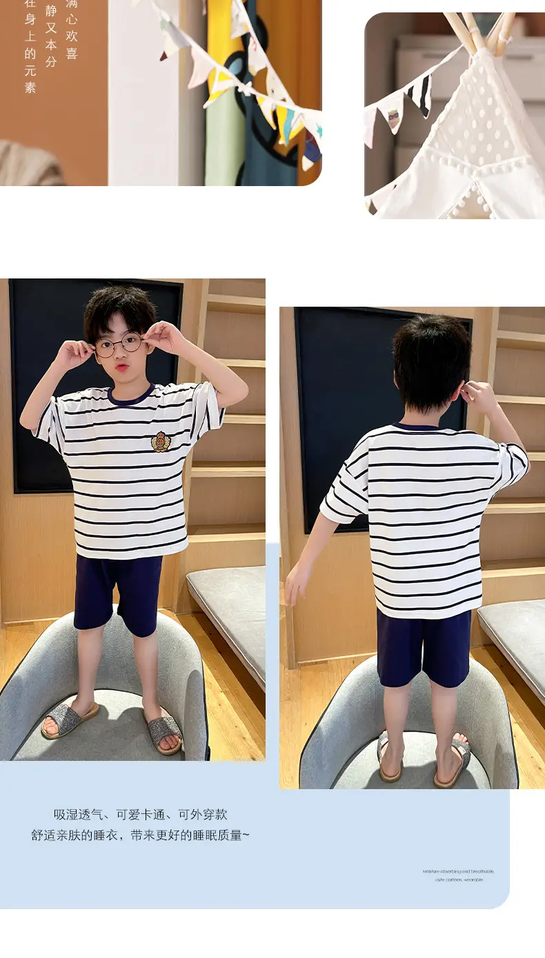 Cute Cartoon Boys Pajamas Summer Cotton Shorts Set — feature 64
