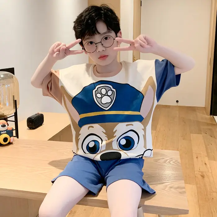 Cute Cartoon Boys Pajamas Summer Cotton Shorts Set