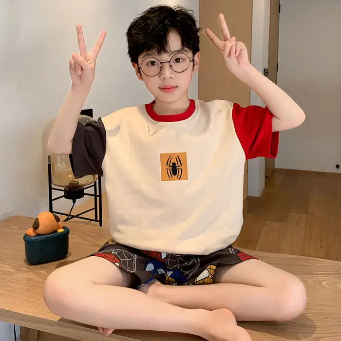 Cute Cartoon Boys Pajamas Summer Cotton Shorts Set