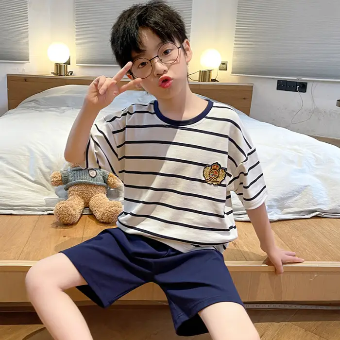 Cute Cartoon Boys Pajamas Summer Cotton Shorts Set
