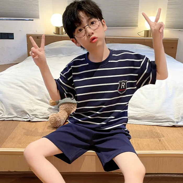 Cute Cartoon Boys Pajamas Summer Cotton Shorts Set