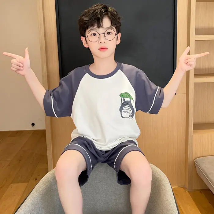 Cute Cartoon Boys Pajamas Summer Cotton Shorts Set