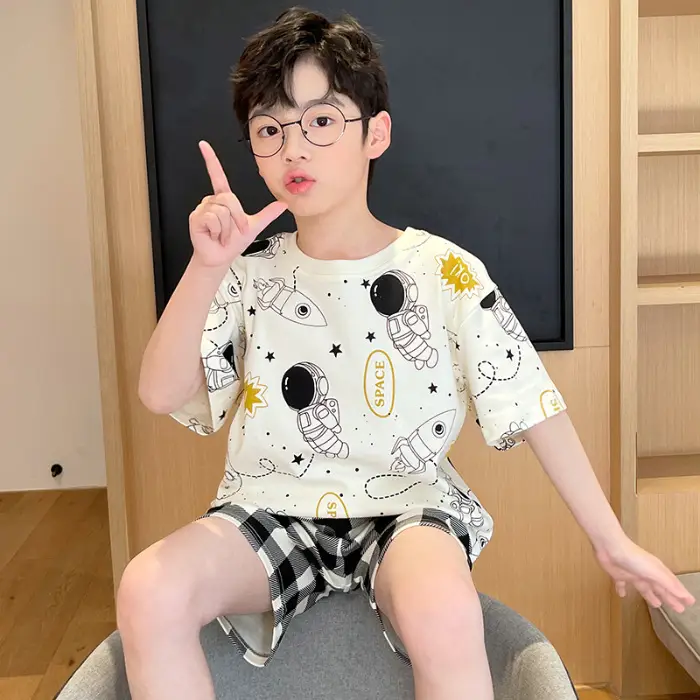 Cute Cartoon Boys Pajamas Summer Cotton Shorts Set
