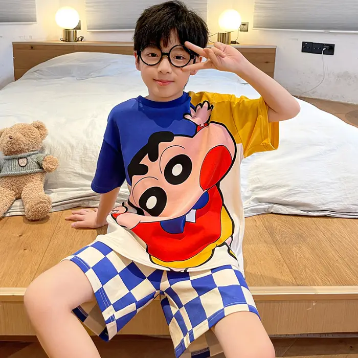 Cute Cartoon Boys Pajamas Summer Cotton Shorts Set
