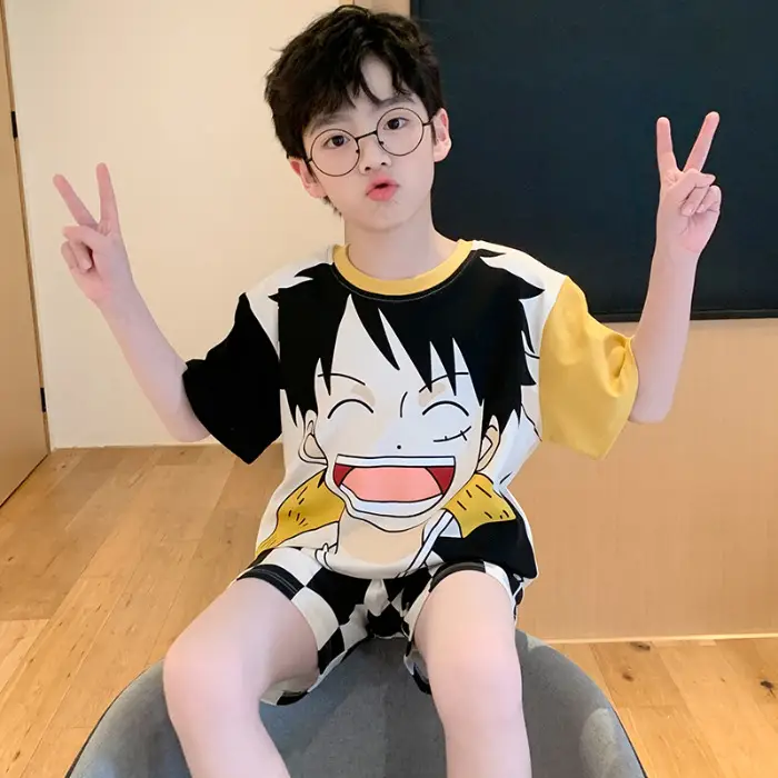 Cute Cartoon Boys Pajamas Summer Cotton Shorts Set