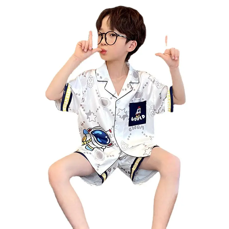 Children's Ice Silk Pajamas Boys Summer Short Sleeve Cartoon Set Medium Large - Image 18