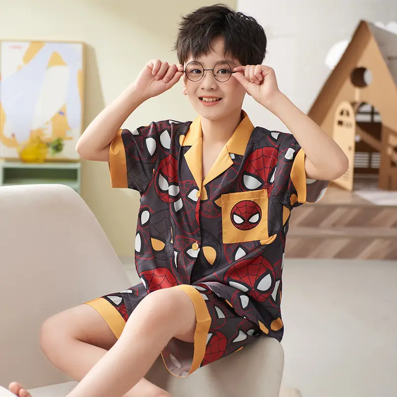 Children's Ice Silk Pajamas Boys Summer Short Sleeve Cartoon Set Medium Large - Image 14