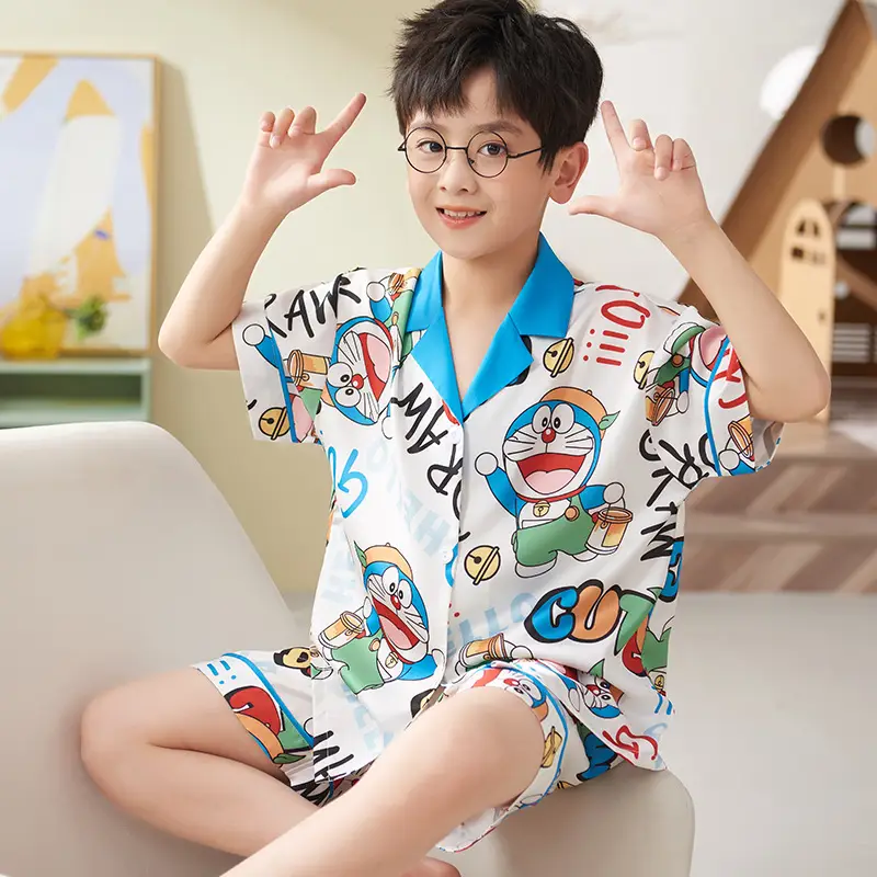 Children's Ice Silk Pajamas Boys Summer Short Sleeve Cartoon Set Medium Large - Image 17