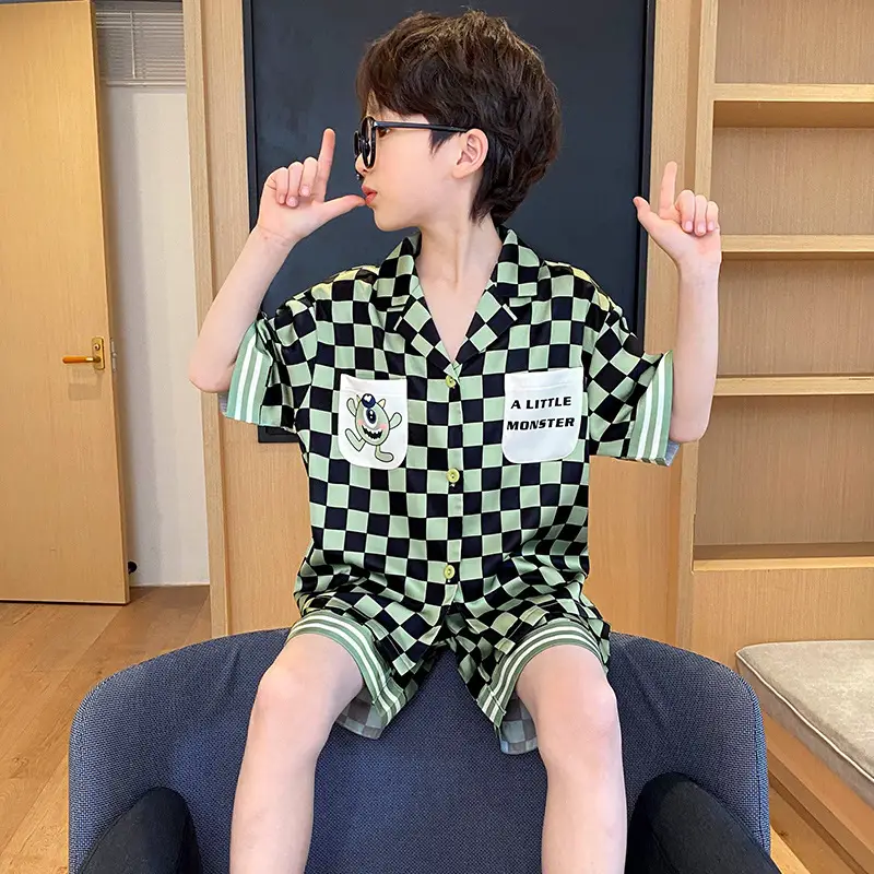 Children's Ice Silk Pajamas Boys Summer Short Sleeve Cartoon Set Medium Large - Image 6