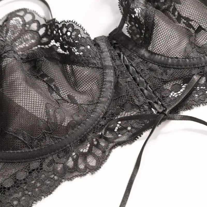 French Lace Underwear Set Black Big Chest Small