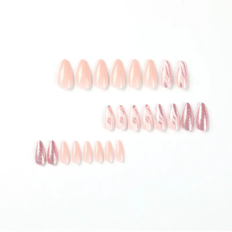 Glitter Nail Art Set of 10 Pink & Nude Fake Nails - Image 3