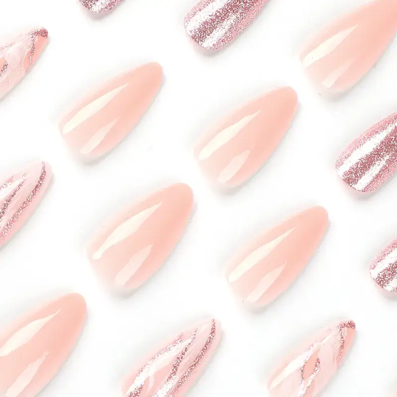 Glitter Nail Art Set of 10 Pink & Nude Fake Nails - Image 4