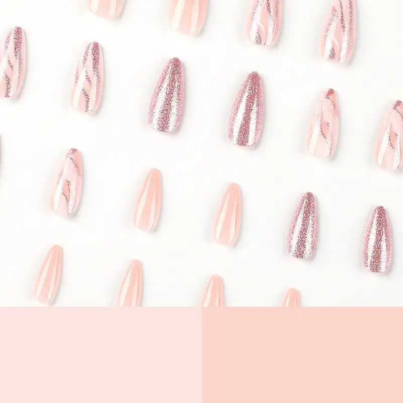 Glitter Nail Art Set of 10 Pink & Nude Fake Nails - Image 5
