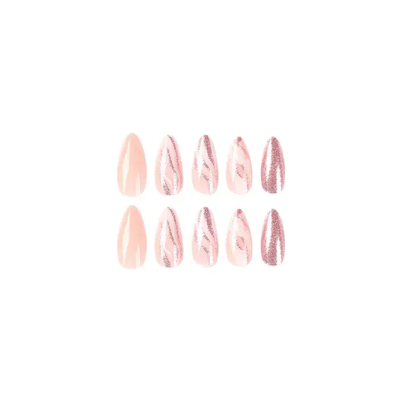 Glitter Nail Art Set of 10 Pink & Nude Fake Nails - Image 6