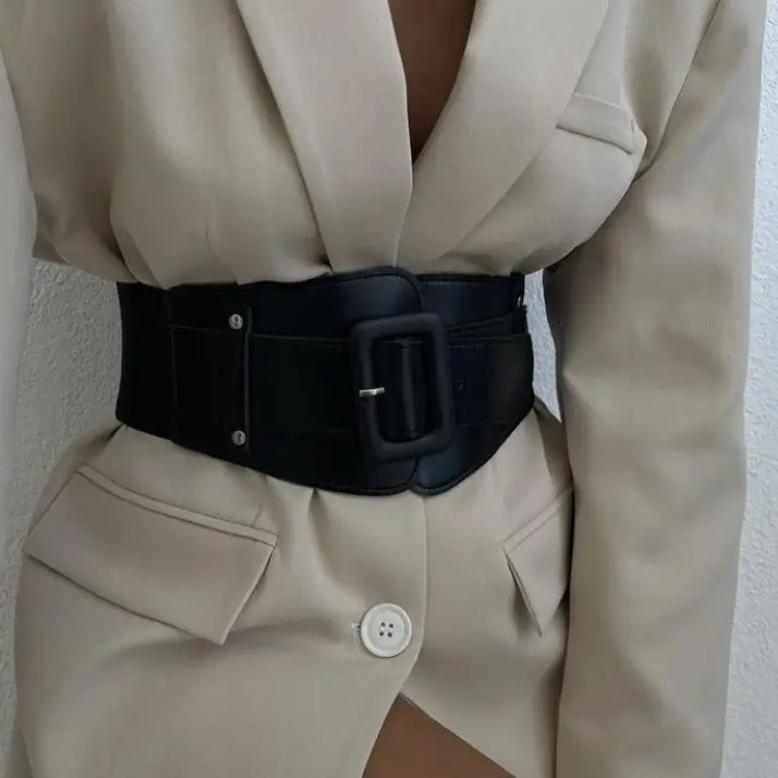 Japanese Women's Brown Elastic Waist Belt with Square Buckle β feature 3