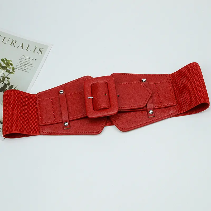 Japanese Women's Brown Elastic Waist Belt with Square Buckle - Image 4