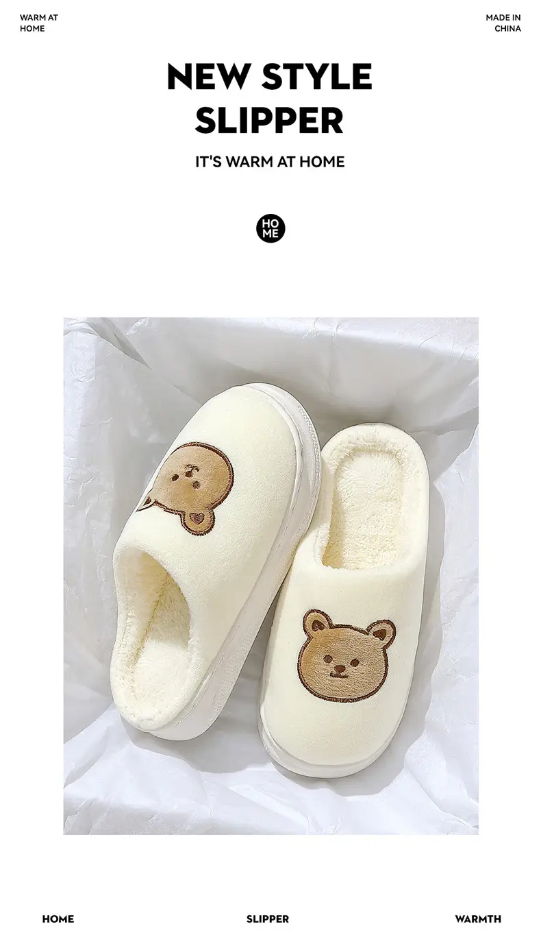 Black Cartoon Bear Slippers for Women Men Autumn — feature 2