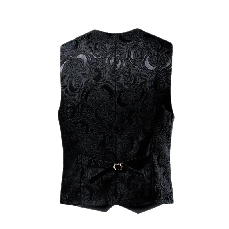2023 Men's Black Embroidered V-Neck Suit Vest Large