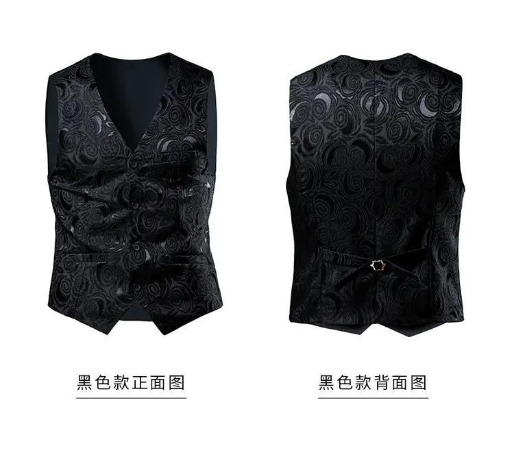 2023 Men's Black Embroidered V-Neck Suit Vest Large — feature 2