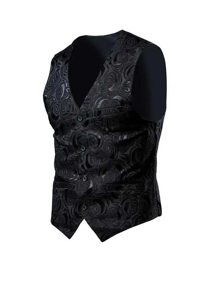 2023 Men's Black Embroidered V-Neck Suit Vest Large — feature 6