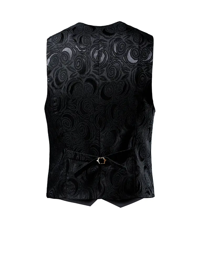 2023 Men's Black Embroidered V-Neck Suit Vest Large — feature 7