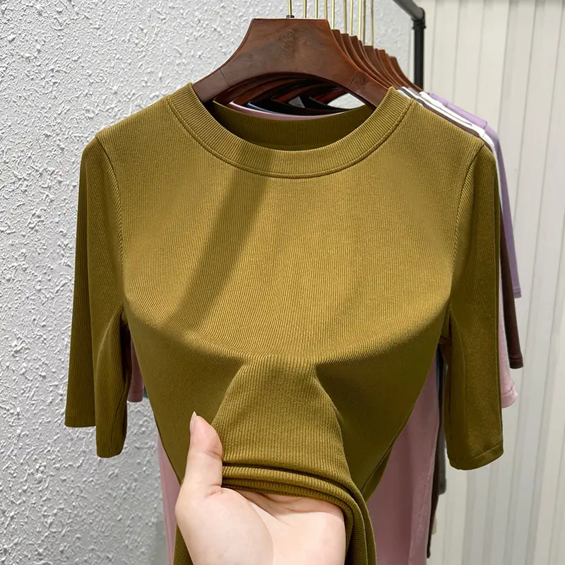 Women Olive Green Mid Sleeve T-Shirt 2025