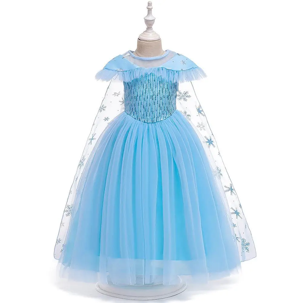 Blue Sequined Frozen Elsa Princess Dress for Girls - Image 10