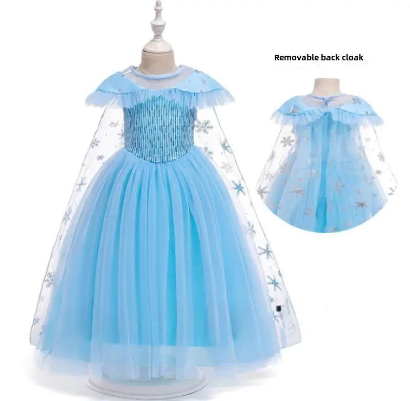 Blue Sequined Frozen Elsa Princess Dress for Girls - Image 6