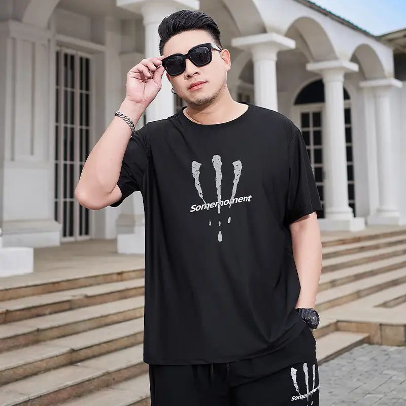 Men's Black Graphic T-Shirt Ice Silk Style - Image 2