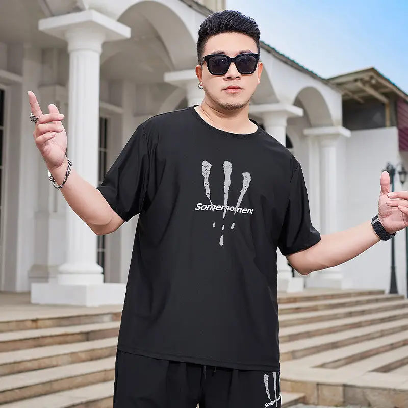 Men's Black Graphic T-Shirt Ice Silk Style - Image 4