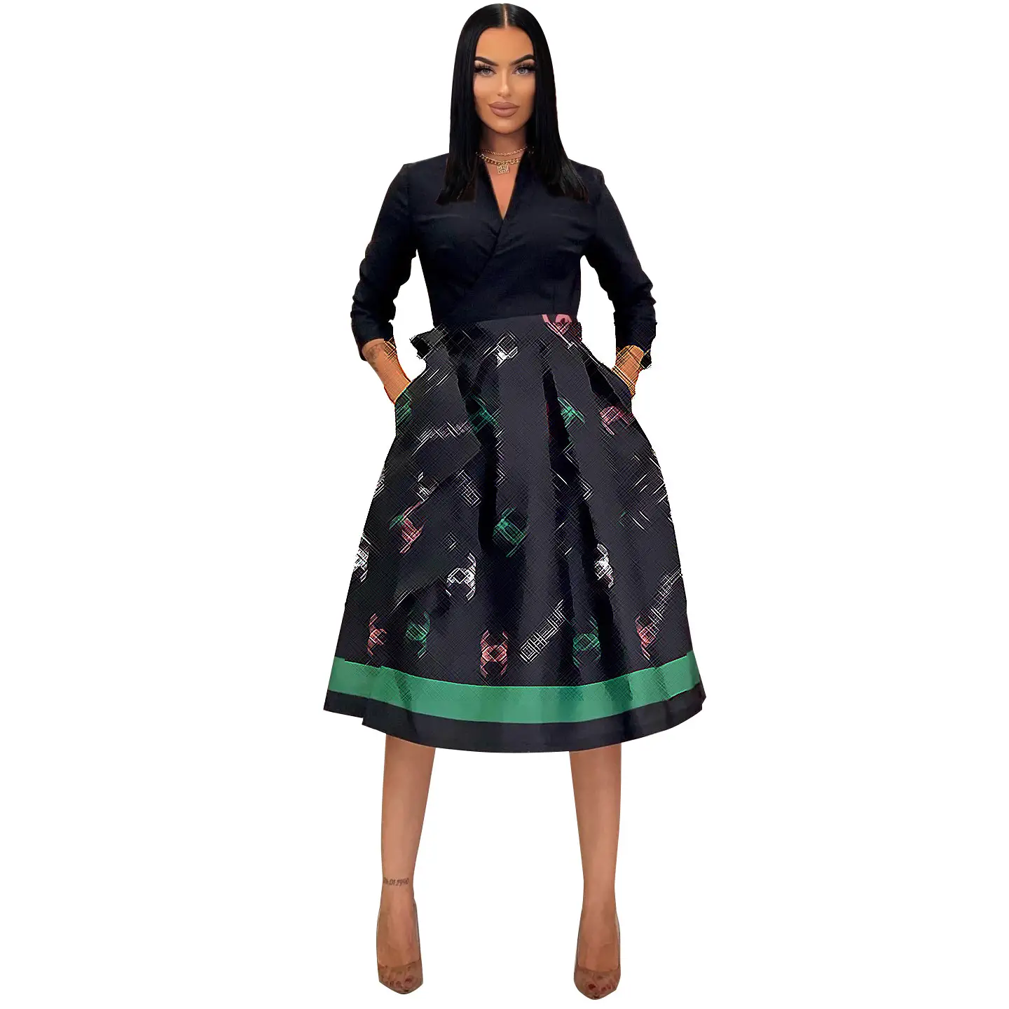 Elegant Pleated Skirt with Elastic Belt for Women - Image 3