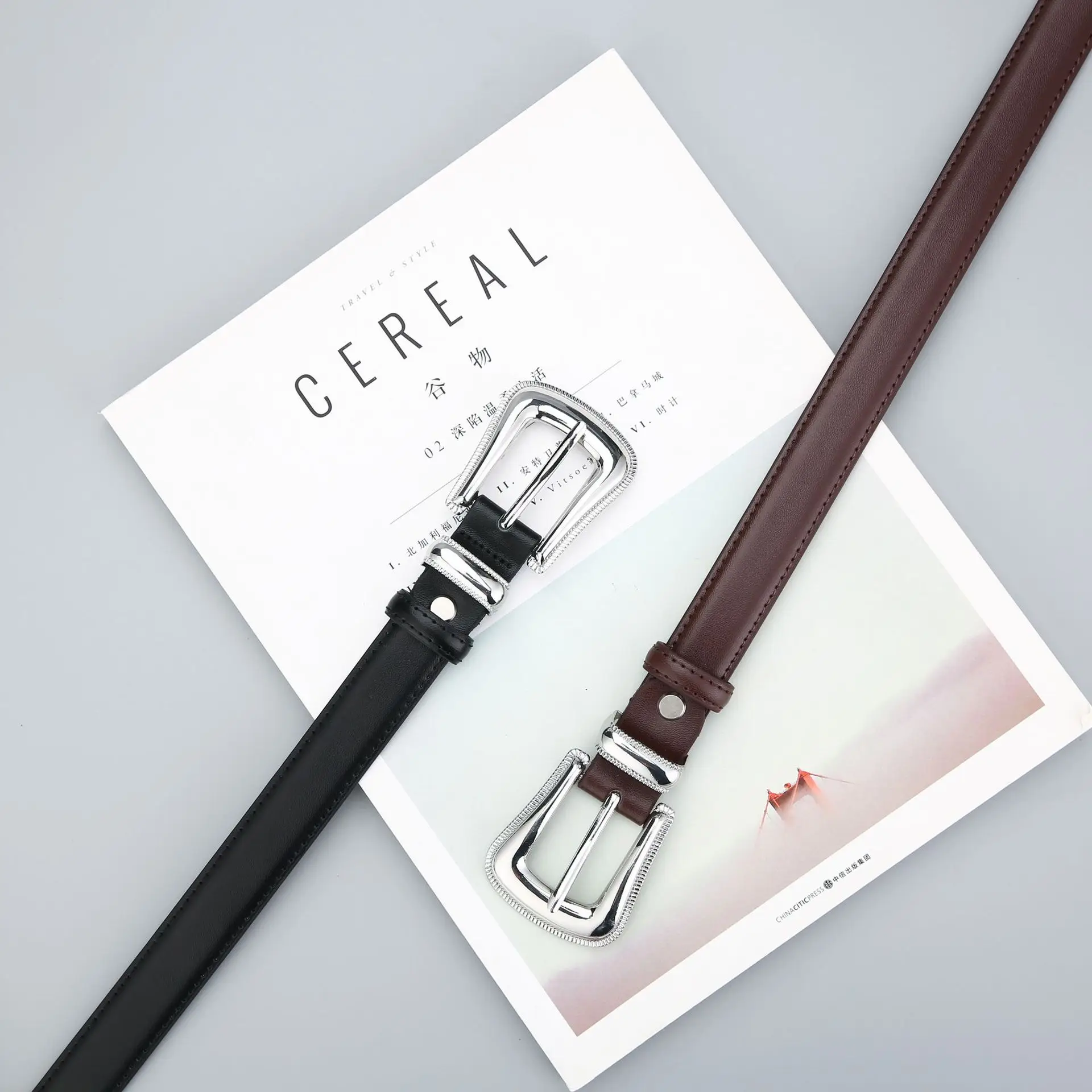 Women's Retro Silver Buckle Belt French Style - Image 8