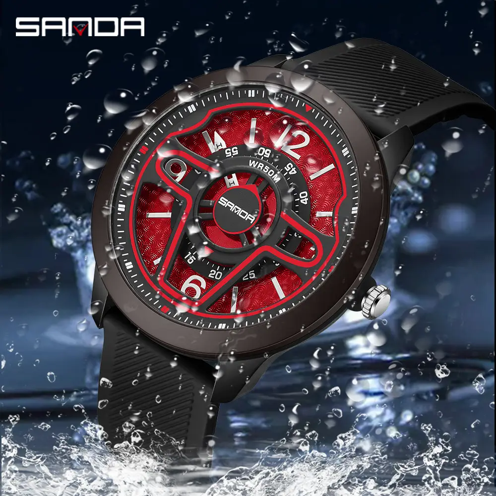Sanda Red Digital 3D Hollow Watch for Men Women