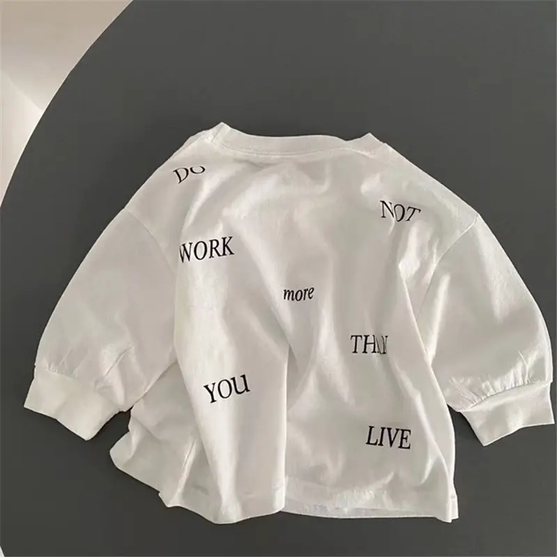 Kids Printed Long Sleeve T Shirt White Cotton Linen