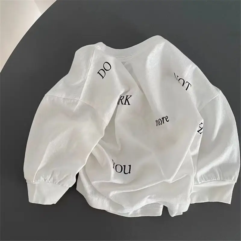 Kids Printed Long Sleeve T Shirt White Cotton Linen