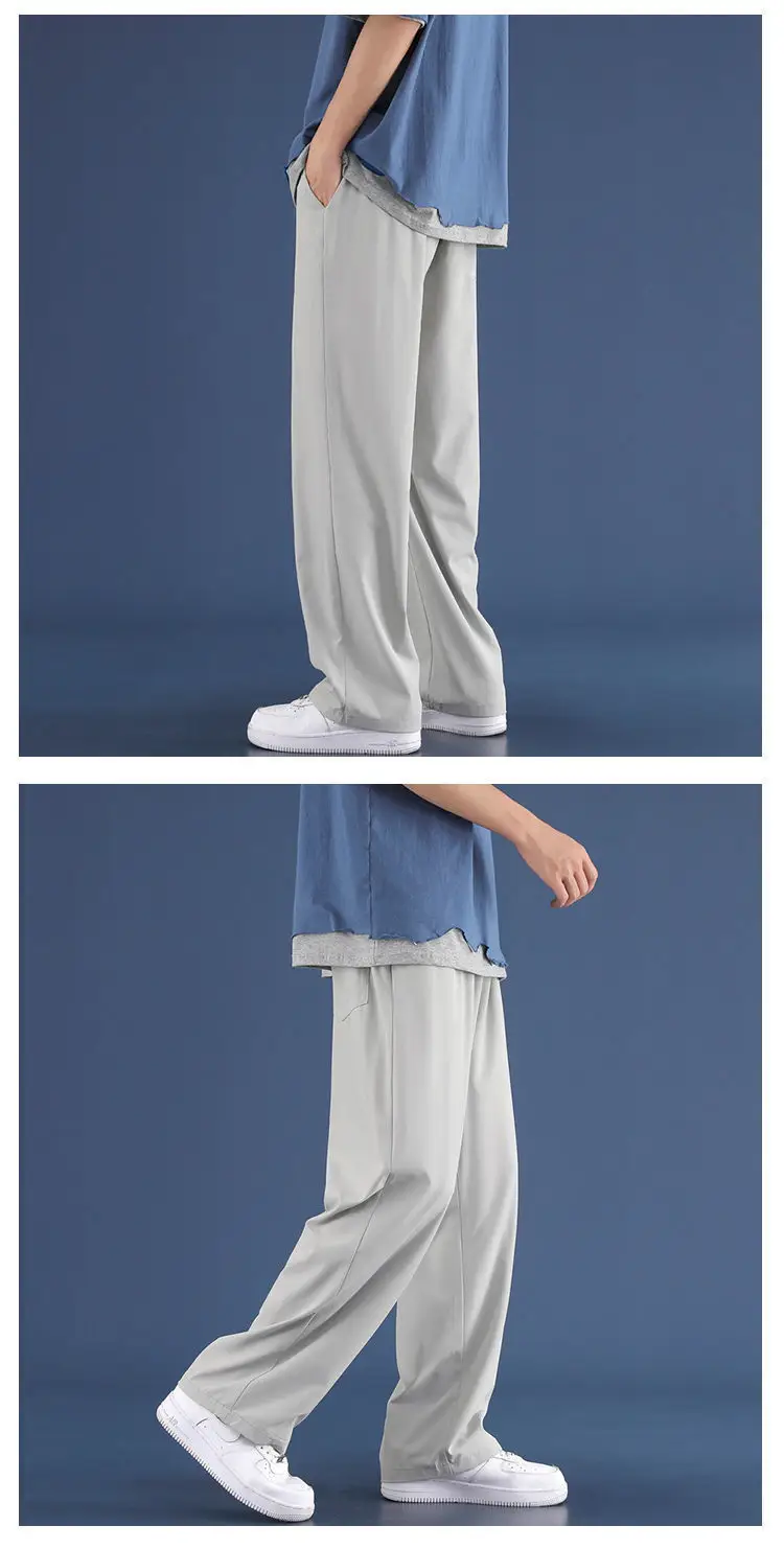 Men Ice Silk Loose Leg Pants Black Grey 70-310 — feature 9