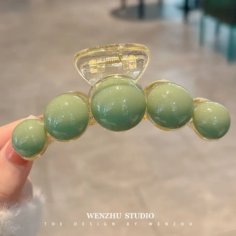 Green Pearl Hair Clip Large Back Ball Head Half Tie - Image 3