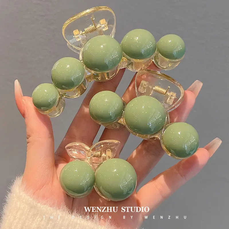 Green Pearl Hair Clip Large Back Ball Head Half Tie - Image 4